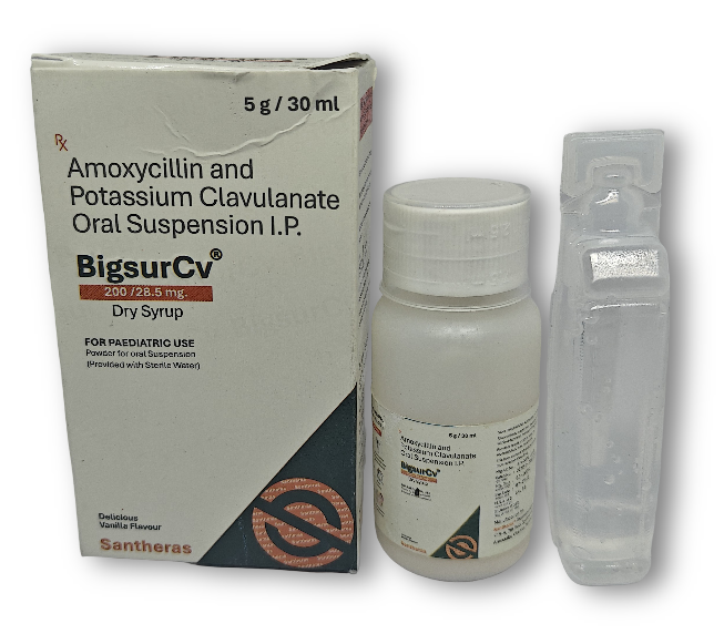 Bigsur CV dry syrup containing amoxycillin and potassium clavulanate oral suspension by Santheras Pharma